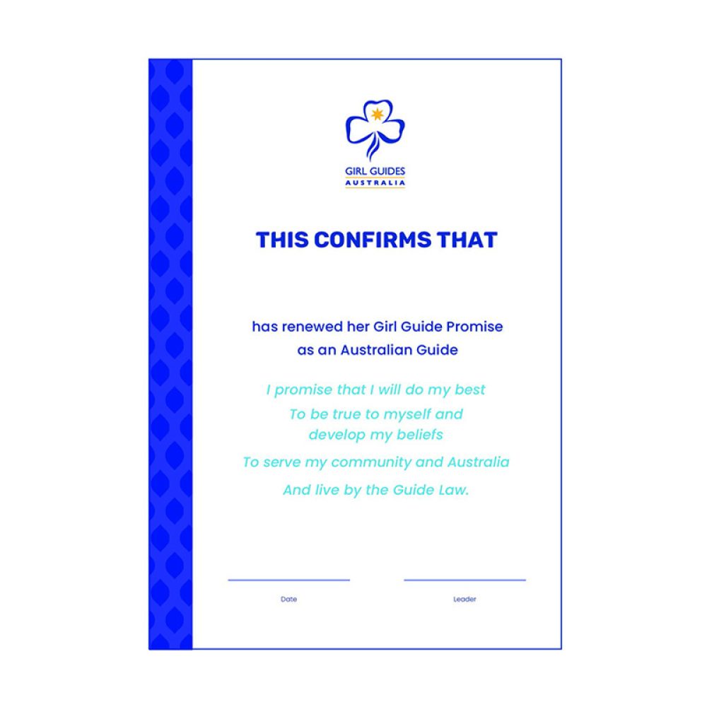 Girl Guides Promise Renewal Certificate